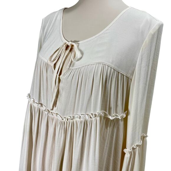 John Mark Tunic Top Womens Medium Cream Boho Tunic Keyhole Tie Neck Bell Sleeves - Picture 3 of 9